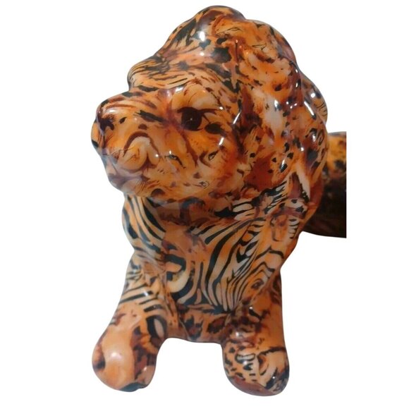 2 Lion Safari Figurine La Vie Patchwork Decoupage Home Decorative Lion King Pair - Picture 7 of 13
